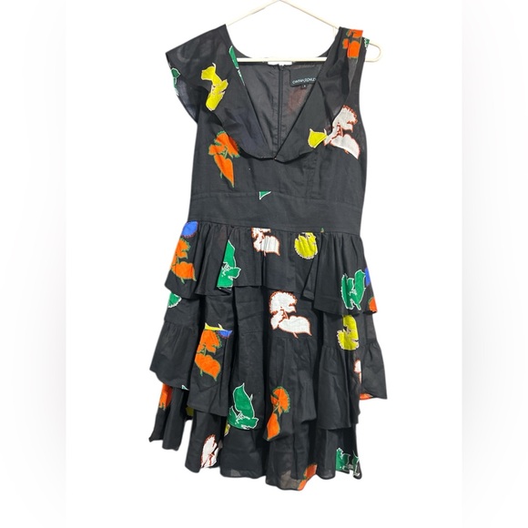 Cynthia Rowley Dresses & Skirts - Cynthia Rowley Tiered Ruffle Floral Print Dress Black Multicolor Size 6